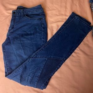 Dark blue skinny textured jeans